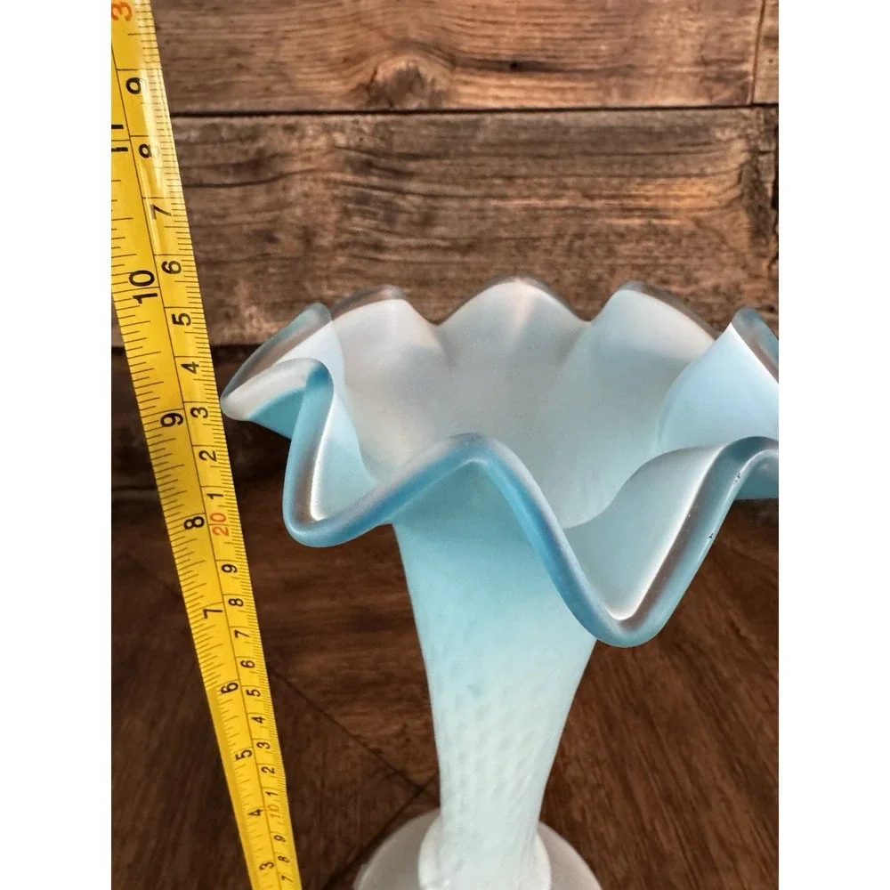 Antique‎ Model Flint ALBANY GLASS Vase Blue Opalescent Flute Vase IDNIANA c.1900